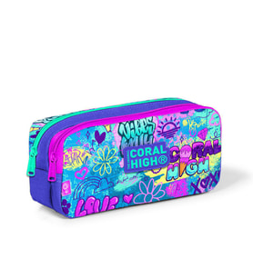 Coral High Kids Lavanta Su Yeşili Grafiti Desenli İki Bölmeli Kalem Çantası 22160