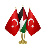 Masa Üstü Ürdün Bayrağı Türk Bayrağı Üçlü Pirinç Direk Masa Bayrak Seti