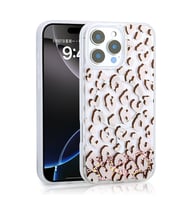 Apple iPhone 16 Pro Max Uyumlu Kılıf Sıvılı Simli Baskılı Şeffaf Arka Yüzey Zore Mossa Silikon Kapak (Pembe)