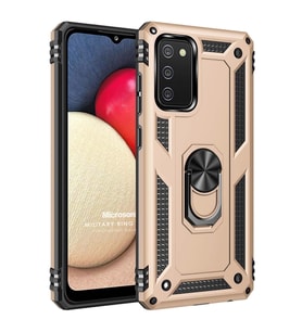 Microsonic Samsung Galaxy A02s Kılıf Military Ring Holder Gold