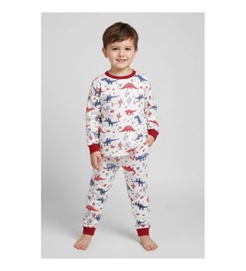 Erkek Çocuk Dinazor Desenli%100 Pamuklu Pijama Takımı  1/8 Yaş (Kırmızı)