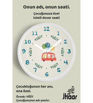 İsme Özel Sevimli Hayvanlar Çocuk Odası Duvar Saati Orta Boy 30 cm Beyaz Camlı Sessiz