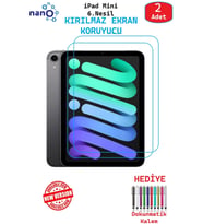 2 ADET iPad Mini 6. Nesil 8.3" Tablet Tam Uyumlu Ekran Koruyucu Şeffaf Cam Nano HD Esnek Kırılmaz