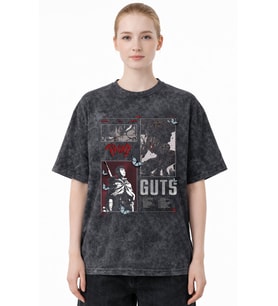 Tasarım Berserk Guts Anime Baskılı Unisex Oversize Eskitme Yıkamalı Tişört