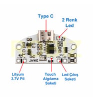 Type C Usb Besleme Dokunmatik Led Dimmer Modül 3.7V Lion Lityum Pil Şarj 3W Parlaklık Kontrol Anaht