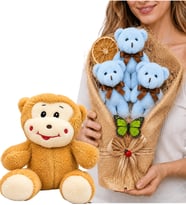 Sevimli Peluş Maymunlu ve Büyük Boy Peluş Ayıcık Buketli Hediye Seti