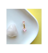 316 L Çelik Zirkon Pembe Taşlı Kalp Göbek Piercingi Taşlı Kalpli Minimal Göbek Piercingi Gold (Çok Renkli)