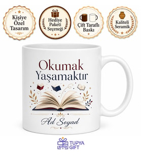 Okumak Yaşamak Yazılı Baskılı Kupa Bardak Kitap Severlere Hediye