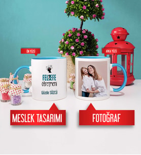 Felsefe Öğretmenine Hediye Felsefe Öğretmeni Kupa Bardak Mavi Fotoğraflı