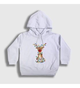 Presmono Unisex Çocuk Beyaz Adorable Reindeer Geyik Yılbaşı Kapüşonlu Sweatshirt 364488tt (Beyaz)