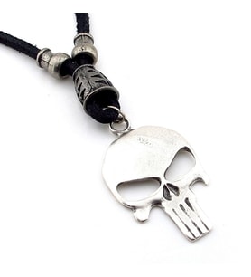 Punsiher Marvel Metal Uçlu Siyah Gerçek Deri Erkek Kolye Q0677