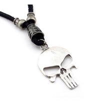 Punsiher Marvel Metal Uçlu Siyah Gerçek Deri Erkek Kolye Q0677