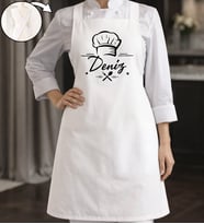 BK Gift Kişiye Özel İsimli Çapraz Askılı Beyaz Mutfak Önlüğü - 6, Aşçı Önlüğü, Şef Önlüğü, Anneye Hediye