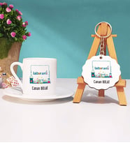 Laborant Türk Kahvesi Fincanı Beyaz ve Anahtarlık
