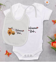 BK Kids Halasının Balı Tasarımlı Bebek Body Zıbın ve Mama Önlüğü Hediye Seti - Model 1