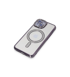 İphone 13 Kılıf Joke Simli Magneticsafe Kılıf - Derin Mor