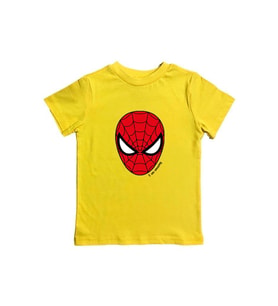 Spiderman baskılı örümcek adam pamuklu penye kumaş yazlık çocuk tişört (Sarı)