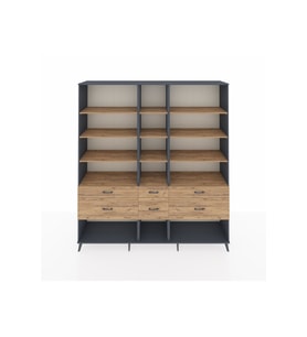 Hyperion Gardrop 12 Raflı 6 Çekmeceli  220x44x243 Antrasit-Çam/Çam
