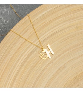 Kişiye Özel 925 Ayar Gümüş Mini Melek Kanatlı Harf Kolye (Gold)