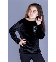 Toontoy Kız Çocuk Göğsü İncili Tişört (Siyah)