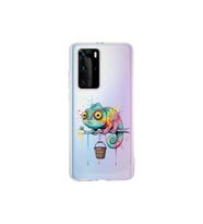 Huawei P40 Pro ile Uyumlu Splash Bukalemun Tasarımlı Şeffaf Silikon Kılıf