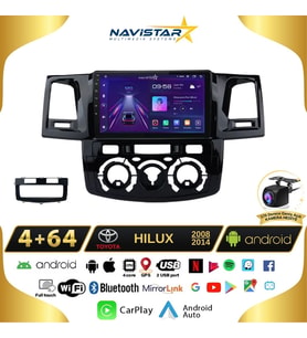 Toyota Hilux 2008-2014 Model 4GB + 64GB Android 13 Kablosuz Carplay Navigasyon Multimedya Sistemi