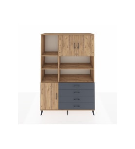 Hyperion Dolap 8 Raflı 4 Çekmeceli 3 Kapaklı 132x44x195 Çam-Çam/Antrasit