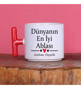 Ablaya Hediye Dünyanın En İyi Ablası Tasarımlı Kişiye Özel İsimli  Kupa Bardak
