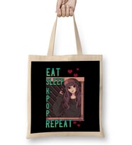 Cute Eat Sleep K-Pop Repeat Korean Music Kpop Girl Bez Çanta Uzun Saplı