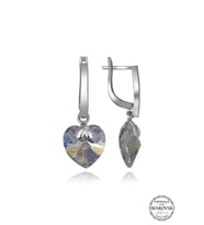 Swarovski Crystal Kadın Büyük Sallantılı Parlak Kalp Gümüş Küpe