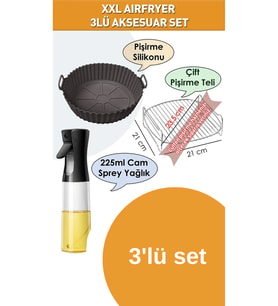 airfrey set 3'lü silikon kab-pişirme teli-sprey yağdanlık-