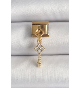 316L Çelik Gold Renk Sallantı Zirkon Taşlı Anahtar Model Nomination Charm 5886 - SSSSSS8365-195