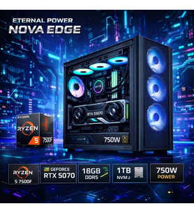 Eternal Power NOVA EDGE Ryzen 5 7500F RTX 5070 16GB DDR5 1TB M.2 B650M WIFI 750W 360mm Gaming PC