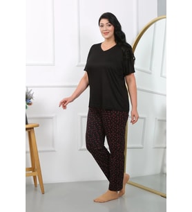 Kadın Büyük Beden Kısa Kol Penye Pijama Takımı Siyah