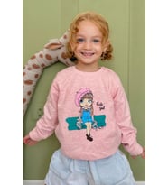 Breeze Kız Çocuk Sweatshirt Sevimli Kız Baskılı 1.5-5 Yaş, Somon Melanj