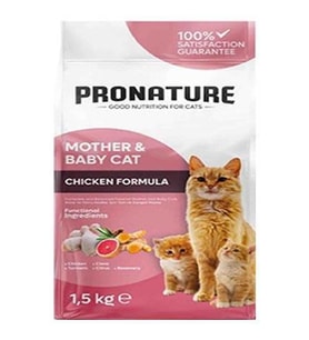 Pronature Mother & Baby Tavuk Etli Kuru Kedi Maması 1,5 Kg (Kahverengi)
