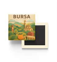 Bursa - Memleket Temalı - Paper Cut Art - Baskılı Buzdolap Magneti Kare - 9x9 cm