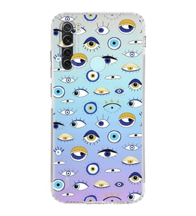 PrintiFy Xiaomi Redmi Note 8 ile Uyumlu Nazar Boncuğu 2 Baskılı Kamera Korumalı Şeffaf Silikon Kılıf
