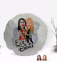 BK Gift Kişiye Özel Kız Kardeş Karikatürlü Yuvarlak Dekoratif Kırlent Yastık-1