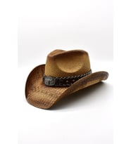 Deri Şeritli Boğa Figürlü Hasır Şapka Premium Classic Western Festival Beach Rave Hat (Kahverengi Koyu)