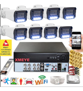 8 li Araç İnsan Yüz Tanımalı Hareket Algılayan 5 MP Lens 4 Warm Led Gece Renkli Kamera Seti 3404W