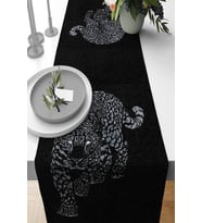 Siyah Leopar Desenli Premium Masa Örtüsü Runner RNR356