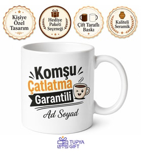 Komşu Çatlatacak Kadar Güzel Esprili Kahve Fincanı Görünümlü Kupa Hediye Bardak