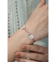 925 Ayar Zirkon Taşlı Papatyalı Gümüş Sonsuzluk Bileklik (Rose)
