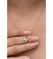 925 Ayar Gümüş Rose Zirkon Taşlı Minik Kelebek Kolye