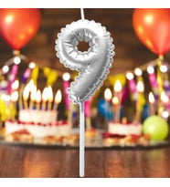 GÜMÜŞ DOĞUM GÜNÜ BALON ŞEKLİNDE MUM PASTA MUMU 9 NUMARA