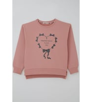 Breeze Kız Çocuk Sweatshirt Simli Kurdeleli Kalp Baskılı 9-14 Yaş, Gülkurusu (Gül Kurusu)
