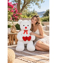 Mavimsi 80 cm Çift Kalpli Pelüş Ayıcık Bobo (Beyaz)