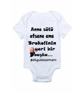 Bebek Beyaz Ek Gıda Baskılı Zıbın Body