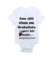 Bebek Beyaz Ek Gıda Baskılı Zıbın Body